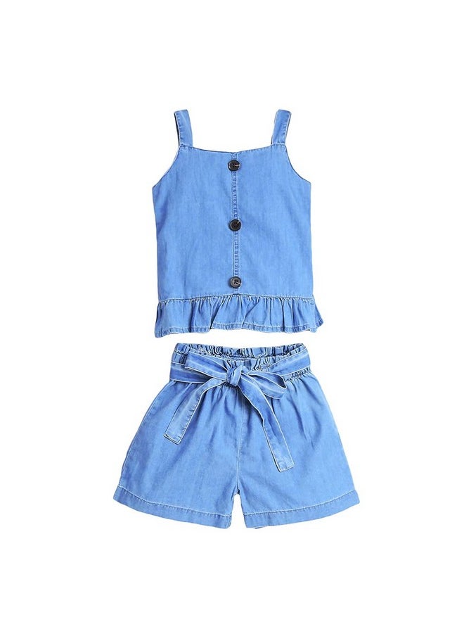 Hopscotch Girls Solid BlouseShorts Set In Blue Color for Ages 2-3 Years
