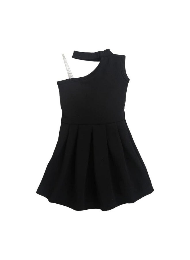 Hopscotch Girls Solid Sleeveless Party Dress in Black Color for Ages 4-5 Years