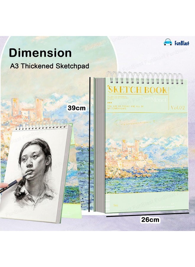 FunBlast Sketching Book for Artist, A3 Thickened Sketchpad for Artist, Students Hand-Painted Colored Lead Picture Album Sketch Book for Painting, Drawing, Art & Craft Work (60 Sheets) (Sea Green)