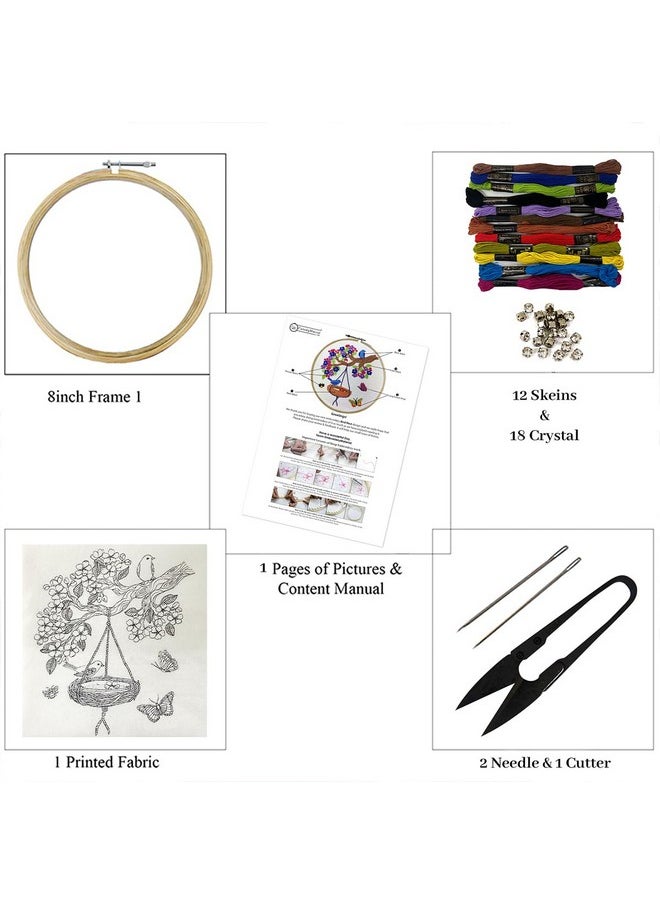 Embroiderymaterial Embroidery Kit Bird Nest Design Digital Printed & Written Instructions All Material