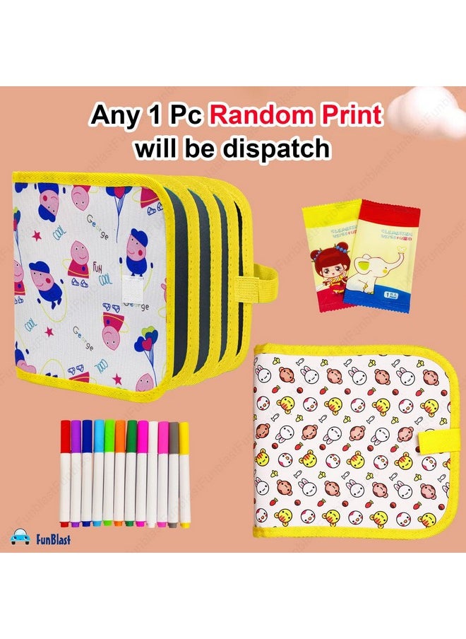 FunBlast Erasable Doodle Slate Painting Kit for Kids, Drawing Book with Wet Wipes & Colors for Kids, Colouring Doodle Slate for Kids, Erasable Doodle Book (Random Print)