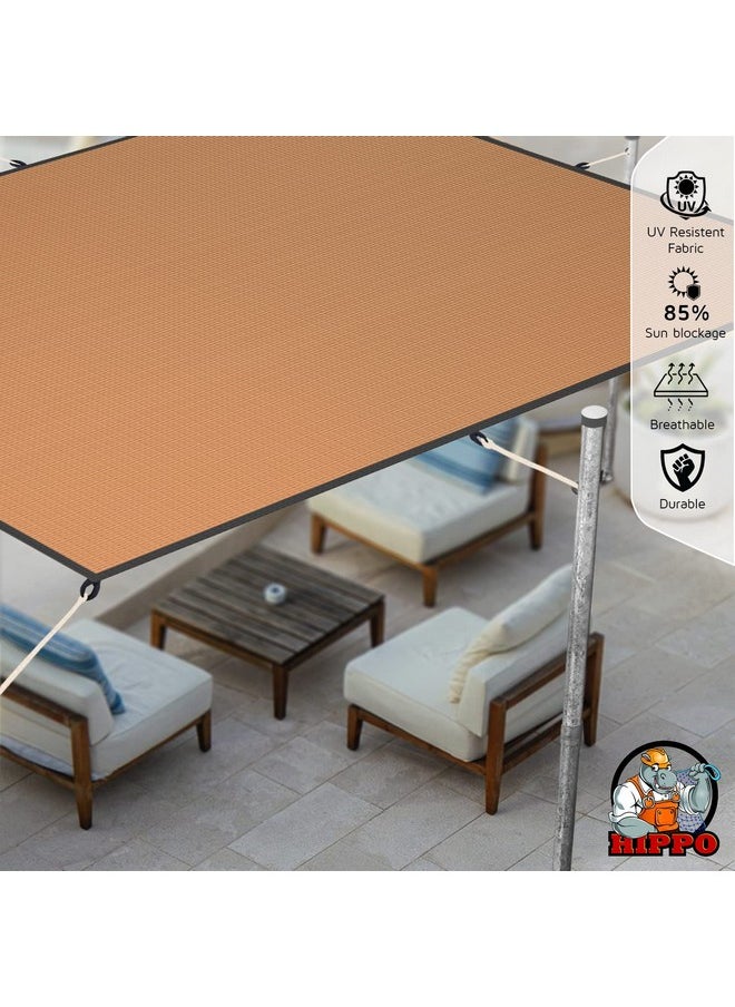 HIPPO Hdpe Fabric 85% Sun Blockage Rectangle Shade Sails With Polyester Band Reinforced Complete Protection From Sun & Uv Rays Suitable For Patio Beige-Brown Color (9.5Ftx10Ft) Pack Of 1 Pc