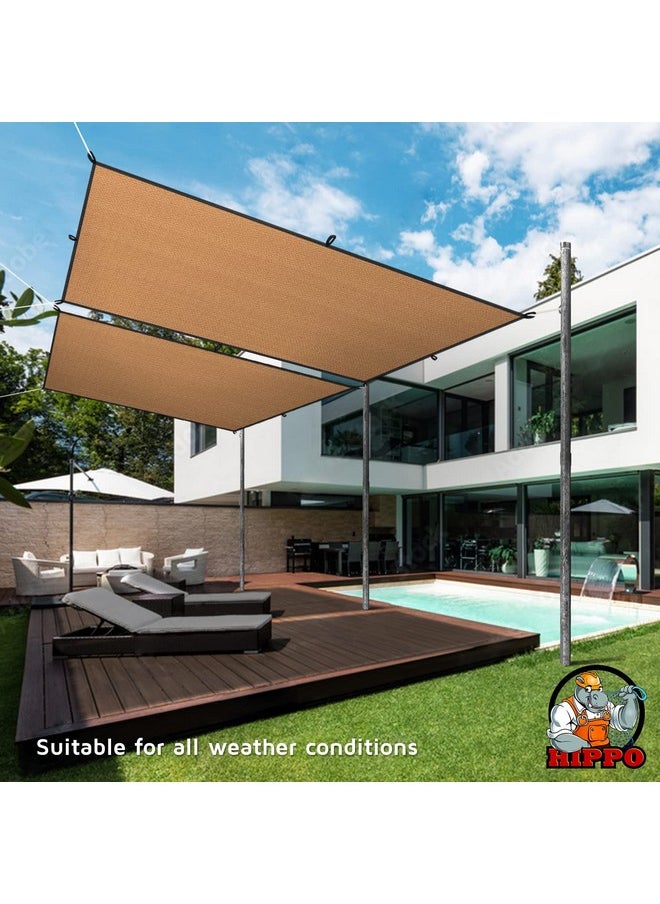 HIPPO Hdpe Fabric 85% Sun Blockage Rectangle Shade Sails With Polyester Band Reinforced Complete Protection From Sun & Uv Rays Suitable For Patio Beige-Brown Color (9.5Ftx10Ft) Pack Of 1 Pc