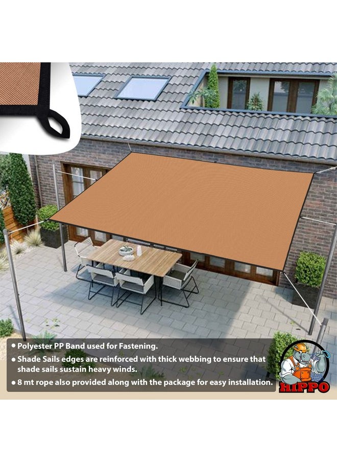 HIPPO Hdpe Fabric 85% Sun Blockage Rectangle Shade Sails With Polyester Band Reinforced Complete Protection From Sun & Uv Rays Suitable For Patio Beige-Brown Color (9.5Ftx10Ft) Pack Of 1 Pc