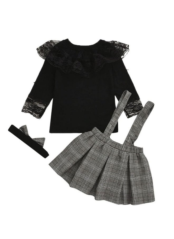 Hopscotch Girls Plaid Print Slim Fit BlouseSkirt Set In Black Color for Ages 5-6 Years