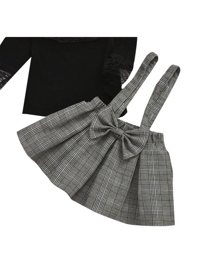 Hopscotch Girls Plaid Print Slim Fit BlouseSkirt Set In Black Color for Ages 5-6 Years