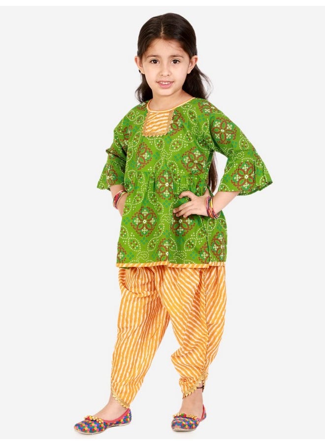 superminis Cotton Baby Girls Peplum Kurti With Dhoti Style Salwar Ethnic Dress (Green, 6-12 Months)