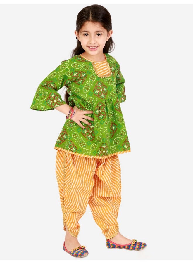 superminis Cotton Baby Girls Peplum Kurti With Dhoti Style Salwar Ethnic Dress (Green, 6-12 Months)