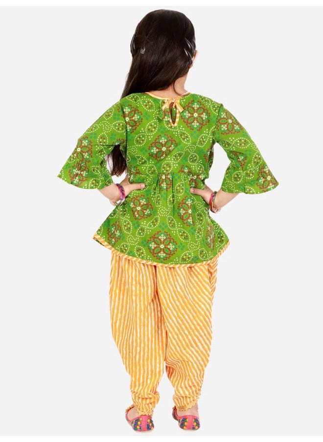 superminis Cotton Baby Girls Peplum Kurti With Dhoti Style Salwar Ethnic Dress (Green, 6-12 Months)