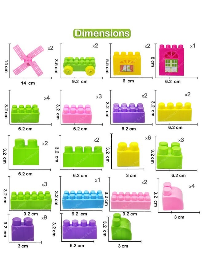 FunBlast Building Blocks for Kids with Wheel, 55 Pcs with 8 Movable Wheels Big Mega Sized Blocks, Block Game for Kids/Boys/Children - Multicolor (63 Pcs)