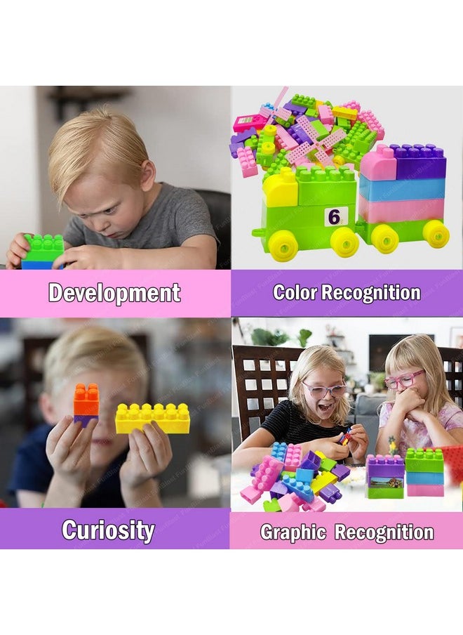 FunBlast Building Blocks for Kids with Wheel, 55 Pcs with 8 Movable Wheels Big Mega Sized Blocks, Block Game for Kids/Boys/Children - Multicolor (63 Pcs)
