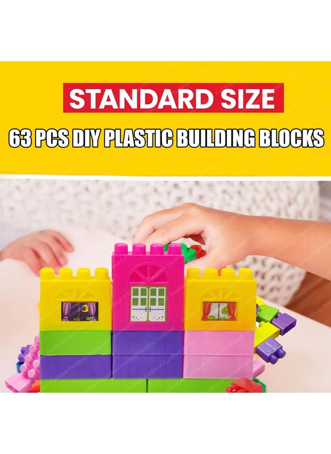 FunBlast Building Blocks for Kids with Wheel, 55 Pcs with 8 Movable Wheels Big Mega Sized Blocks, Block Game for Kids/Boys/Children - Multicolor (63 Pcs)