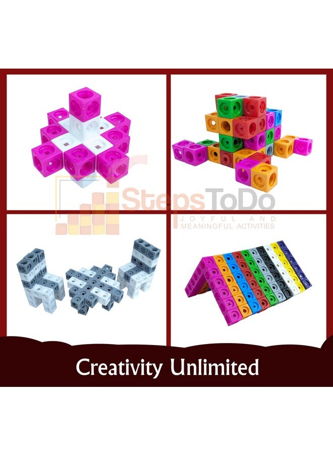StepsToDo Pack 100 Maths Cubes in 5 Colours. Math Teaching Aid. 2CM Size. Interlocking Counting Cubes. Linking Cubes. Snap Cubes. with Activity Booklet