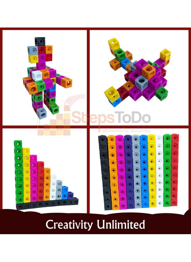 StepsToDo Pack 100 Maths Cubes in 5 Colours. Math Teaching Aid. 2CM Size. Interlocking Counting Cubes. Linking Cubes. Snap Cubes. with Activity Booklet