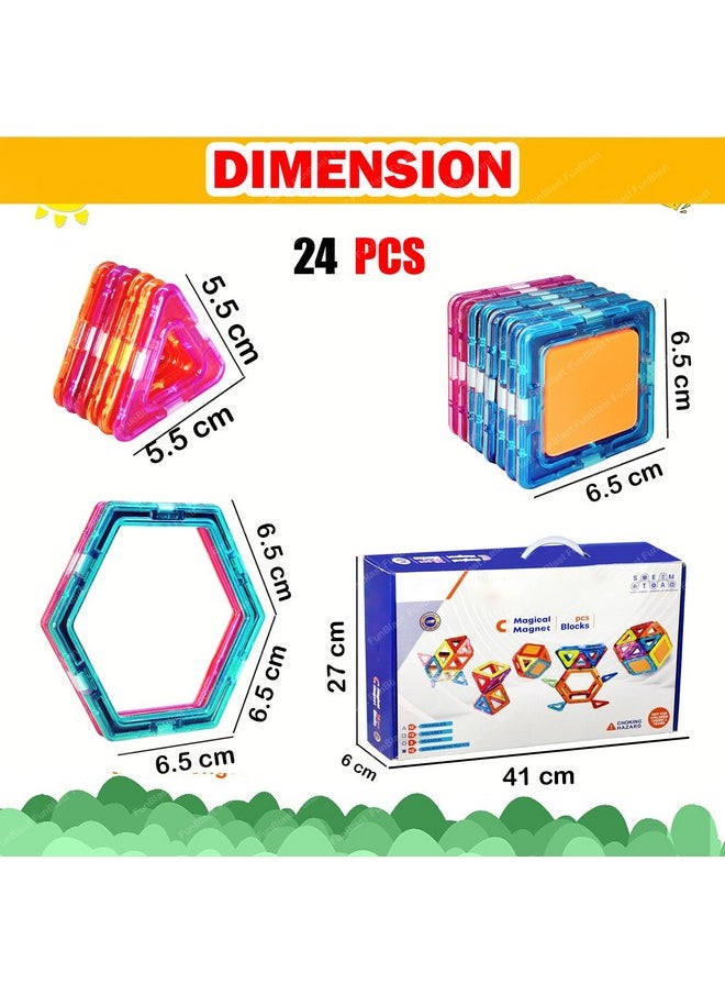 FunBlast Magnet Building Blocks for Kids, Magnetic Blocks for Kids Toys for 3+ Yrs Old Boys Girls, DIY Educational STEM Toy for 3+ Years Kids, Learning and Construction Toys (24 Pcs)