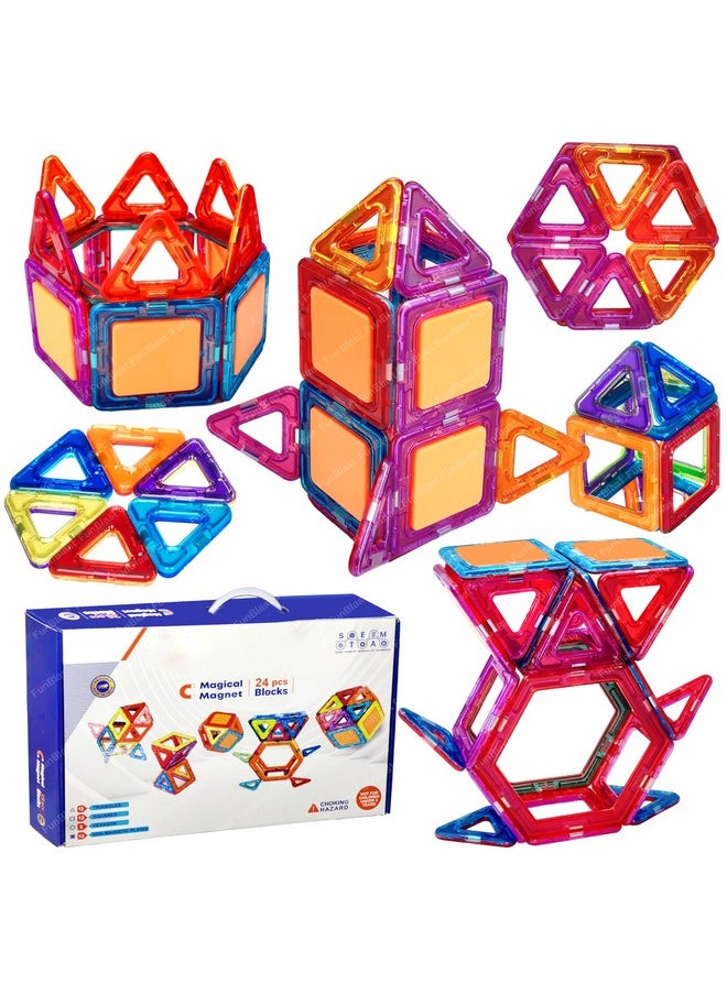 FunBlast Magnet Building Blocks for Kids, Magnetic Blocks for Kids Toys for 3+ Yrs Old Boys Girls, DIY Educational STEM Toy for 3+ Years Kids, Learning and Construction Toys (24 Pcs)