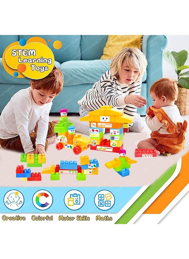 FunBlast Building Blocks for Kids - DIY Plastic Building Blocks for Kids Puzzle Games for Kids, Toys for Children Educational & Learning Toy for 3+ Years Kids, Girls & Boys (58 Pcs-Multicolor)