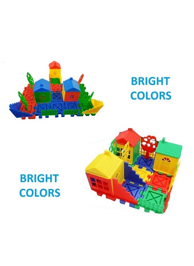 FI - FLICK IN 45 pcs House Building Blocks for Kids Block Game for Kids with Windows Smooth Edges Building Blocks for Kids 3 & 5 Years+ (Pack of 45, Multicolor)