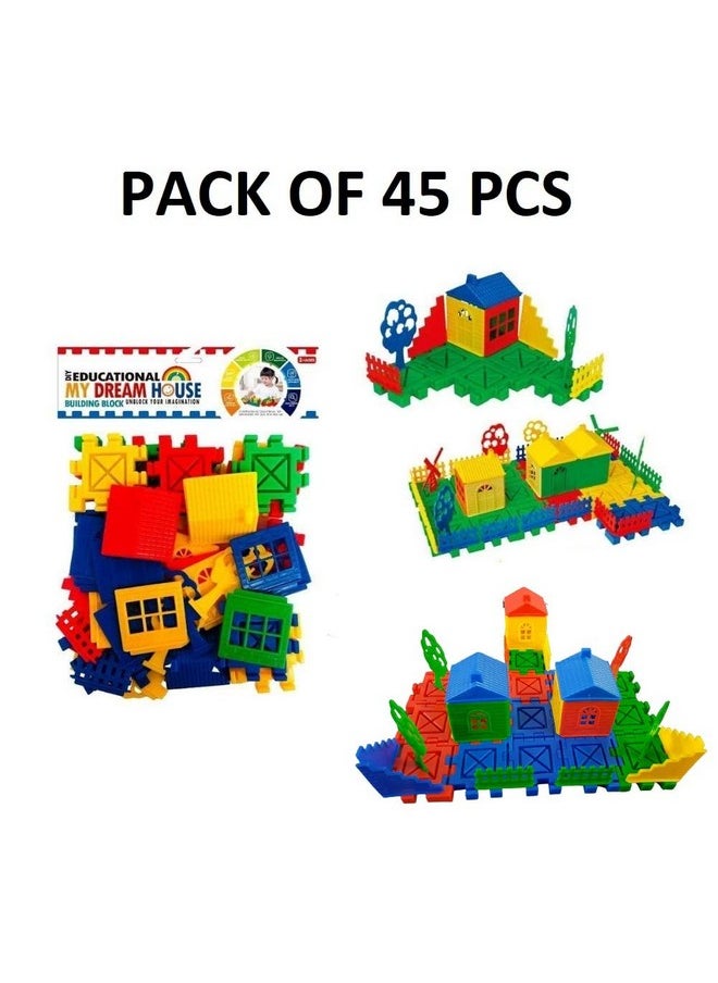 FI - FLICK IN 45 pcs House Building Blocks for Kids Block Game for Kids with Windows Smooth Edges Building Blocks for Kids 3 & 5 Years+ (Pack of 45, Multicolor)