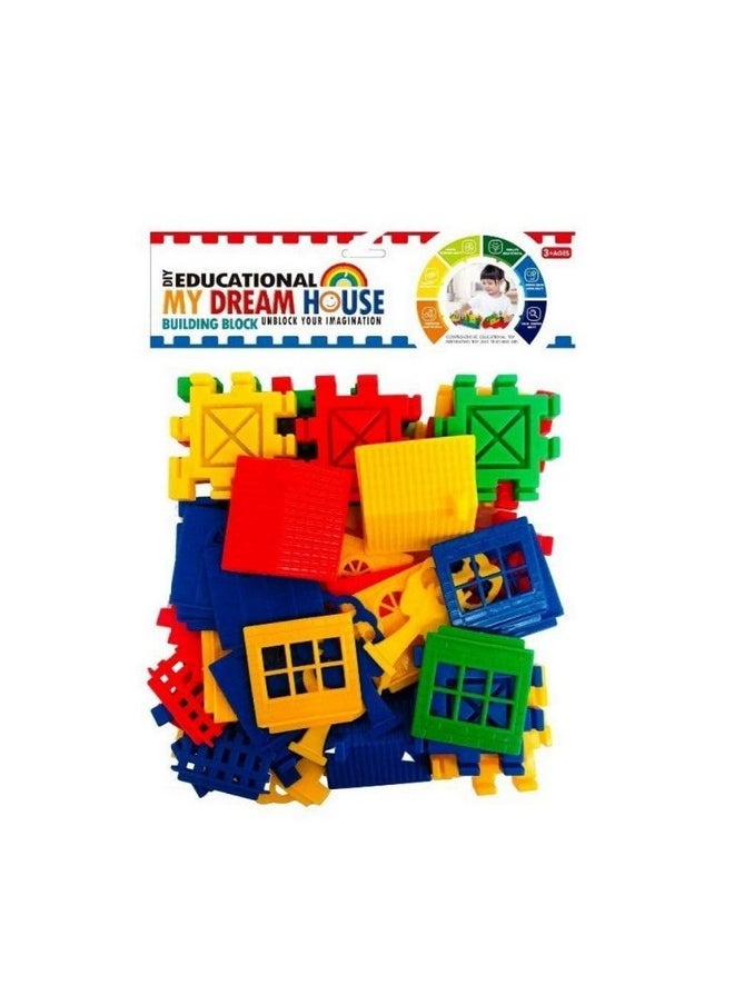 FI - FLICK IN 45 pcs House Building Blocks for Kids Block Game for Kids with Windows Smooth Edges Building Blocks for Kids 3 & 5 Years+ (Pack of 45, Multicolor)