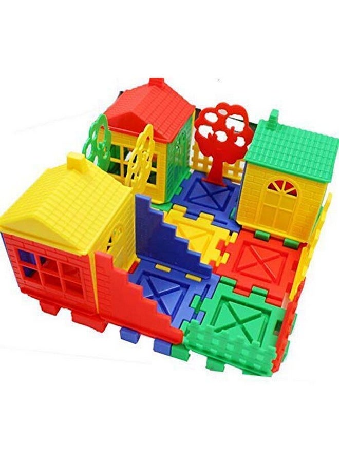 FI - FLICK IN 45 pcs House Building Blocks for Kids Block Game for Kids with Windows Smooth Edges Building Blocks for Kids 3 & 5 Years+ (Pack of 45, Multicolor)