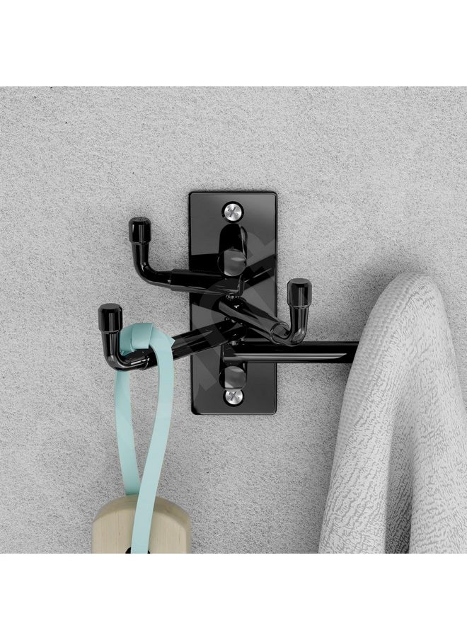Plantex Flexible 4 Pin Stainless Steel Wall Hooks/Robe Hooks for Bathroom/Wall Hooks for Hanging Strong/Cloth Hanger - (Glossy Black)