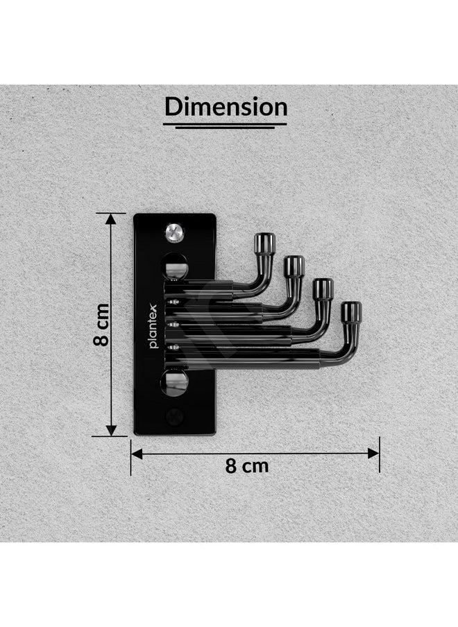 Plantex Flexible 4 Pin Stainless Steel Wall Hooks/Robe Hooks for Bathroom/Wall Hooks for Hanging Strong/Cloth Hanger - (Glossy Black)