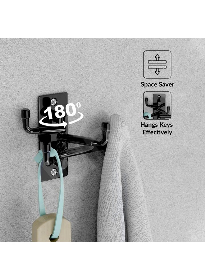 Plantex Flexible 4 Pin Stainless Steel Wall Hooks/Robe Hooks for Bathroom/Wall Hooks for Hanging Strong/Cloth Hanger - (Glossy Black)