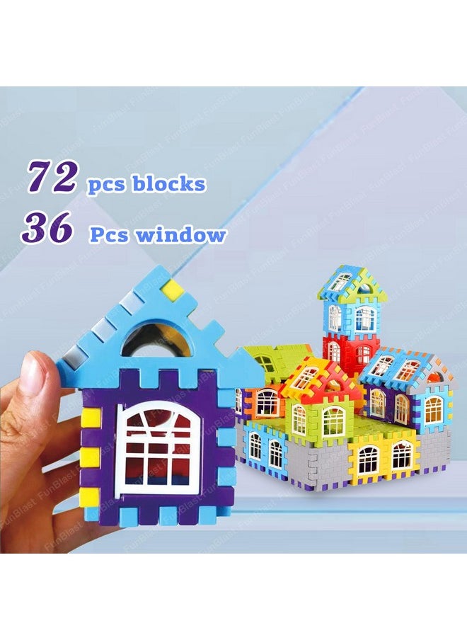FunBlast Building Blocks for Kids, (72 Pieces Blocks) House Building Blocks with Windows, Block Game for Kids (Multicolor) (House Block)
