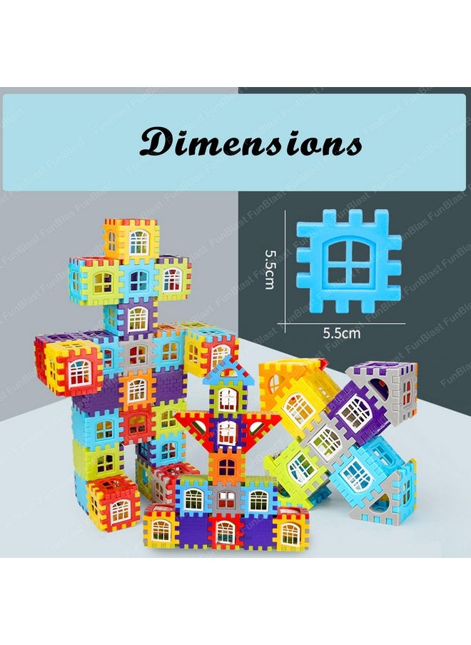 FunBlast Building Blocks for Kids, (72 Pieces Blocks) House Building Blocks with Windows, Block Game for Kids (Multicolor) (House Block)