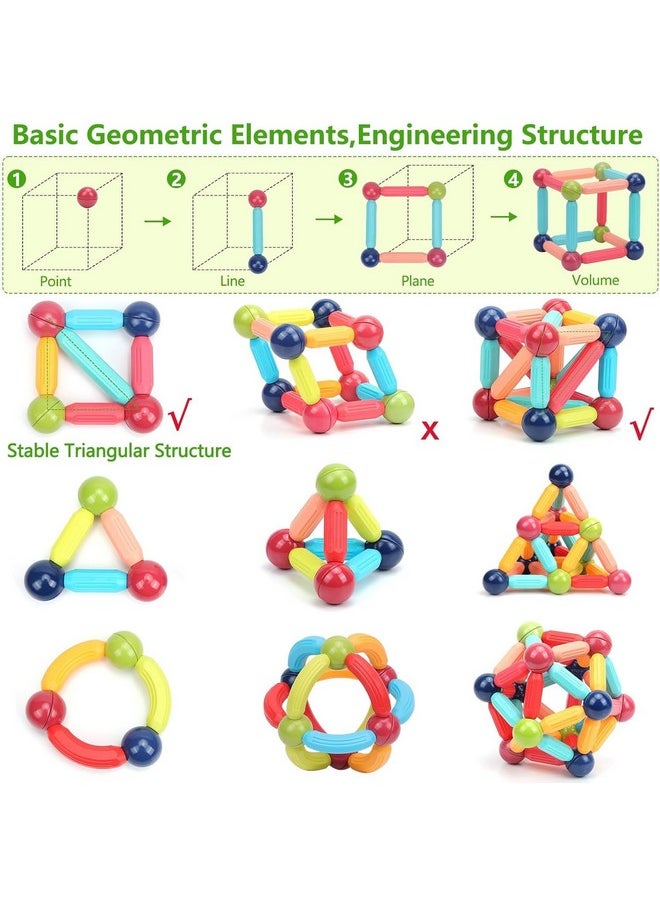 PLUSPOINT Stick Blocks Building Magnetic Toy Bars with Storage Box Different Shape Educational Construction Set 3D Puzzle, Interlocking Creative Connecting Kit, STEM Toy for Boys and Girls 36 Pc (36)