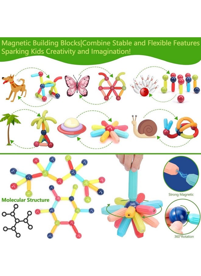 PLUSPOINT Stick Blocks Building Magnetic Toy Bars with Storage Box Different Shape Educational Construction Set 3D Puzzle, Interlocking Creative Connecting Kit, STEM Toy for Boys and Girls 36 Pc (36)
