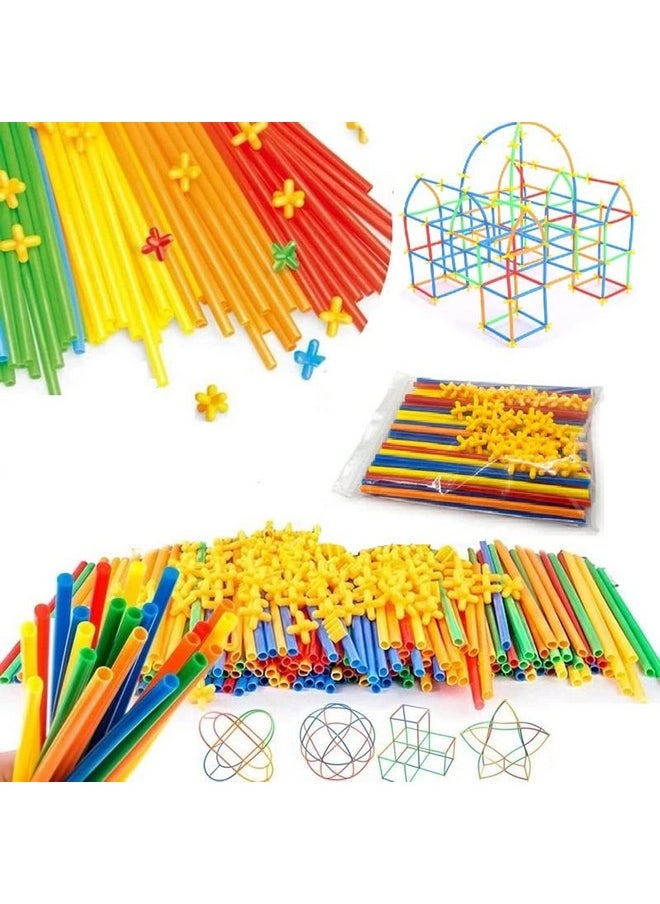 Ankirant 200+ pcs (100pcs Straw + 100pcs Connector Approx.) Strow Multicolored DIY Educational Straw Stick Assembly Building Blocks Block Toys Set for Kids Building Toy