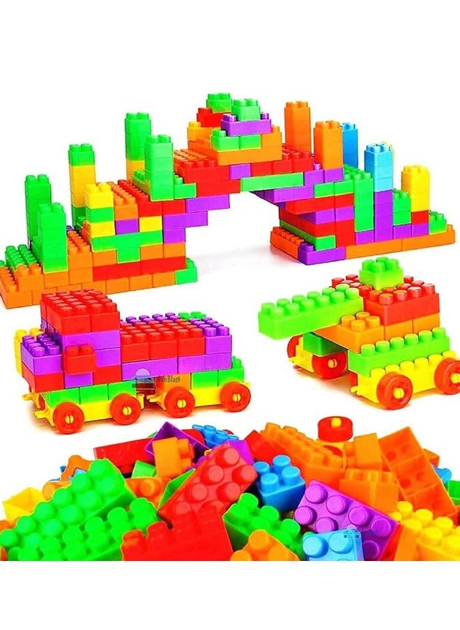 FunBlast DIY Plastic Small Size Building Blocks for Kids, 120+ Pcs Building Blocks Toy for Kids Puzzle Games for Kids - DIY Toys for Children Educational - (120+ Blocks with 22 Wheels)