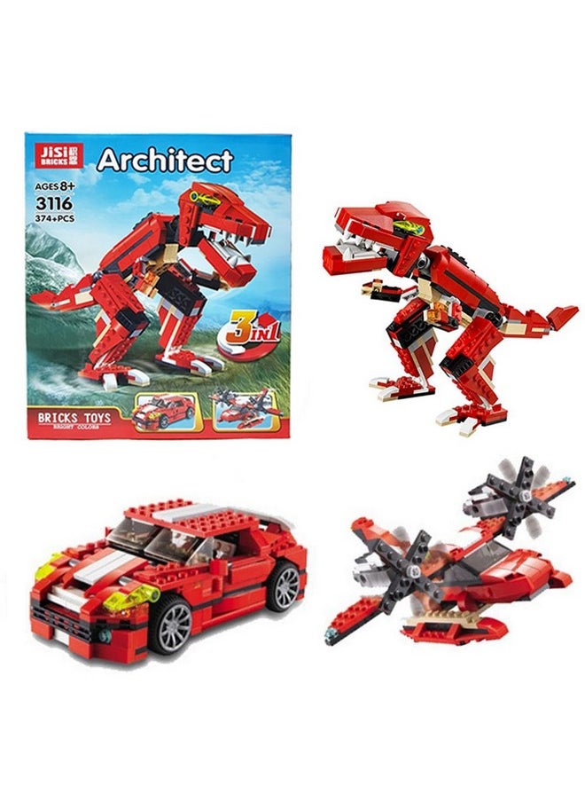 PLUSPOINT 3-in-1 Dinosaur Blocks: Build, Learn,Play and Create Endless Adventures with 3-in-1 Dinosaur Blocks and Bricks for Kids, Boys & Girls (3 in 1 Dino Blocks)