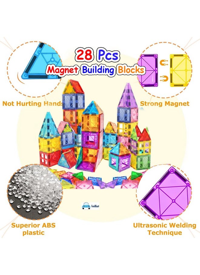 FunBlast Magnet Building Blocks for Kids, Magnetic Blocks for Kids Toys for 3+ Yrs Old Boys Girls, DIY Educational STEM Toy for 3+ Years Kids, Learning and Construction Toys (28 Pcs)