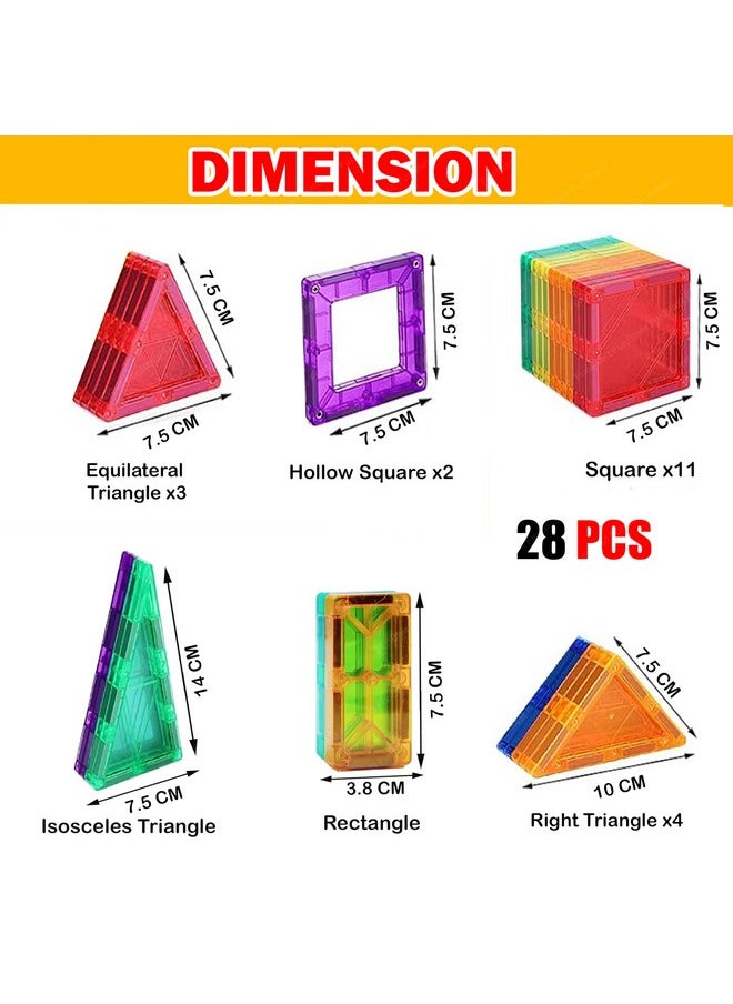 FunBlast Magnet Building Blocks for Kids, Magnetic Blocks for Kids Toys for 3+ Yrs Old Boys Girls, DIY Educational STEM Toy for 3+ Years Kids, Learning and Construction Toys (28 Pcs)