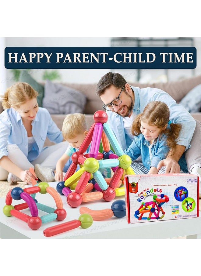 FunBlast Magnetic Sticks Building Blocks for Kids, 64 Pcs Puzzle Games for Kids, STEM Toys for Children, Building & Construction Toys, Educational & Learning Toy for 3+ Year Old Kids Boys, Girls