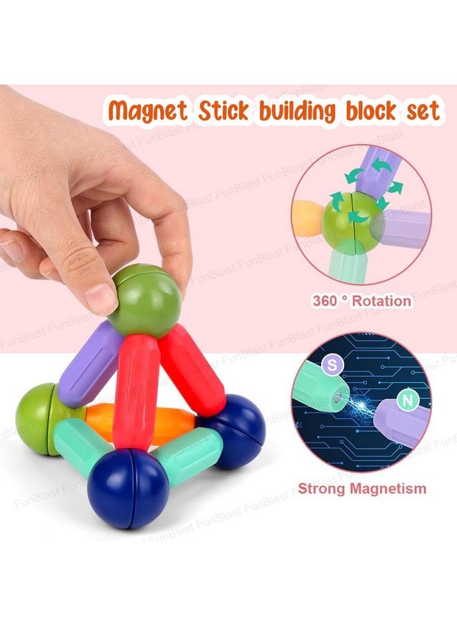 FunBlast Magnetic Sticks Building Blocks for Kids, 64 Pcs Puzzle Games for Kids, STEM Toys for Children, Building & Construction Toys, Educational & Learning Toy for 3+ Year Old Kids Boys, Girls