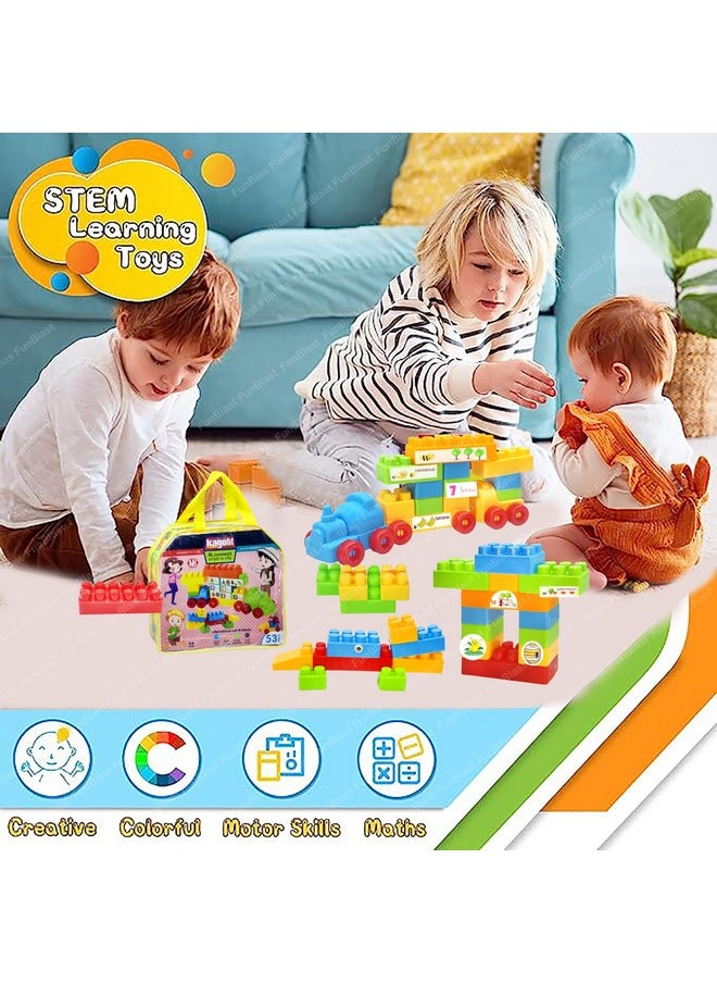 FunBlast Building Blocks for Kids - DIY Plastic Building Blocks for Kids Puzzle Games for Kids, Toys for Children Educational & Learning Toy for 3+ Years Kids, Girls & Boys (53 Pcs-Multicolor)