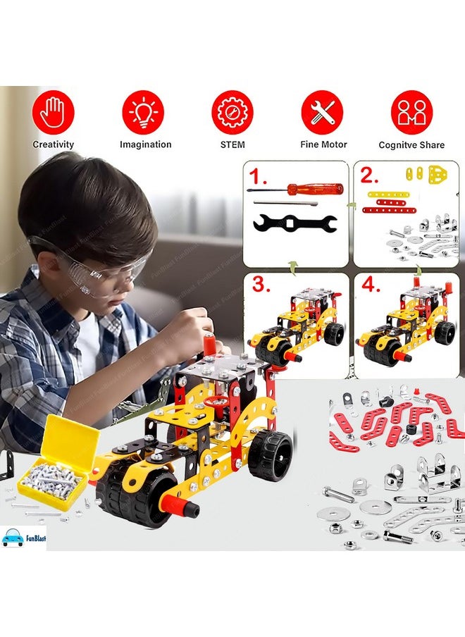FunBlast DIY Stem Toys For Kids Tractor Building Vehicle Play Set, Educational Blocks Building Toys For Kids, Boys, Car Assembly Toys For Kids With Screwdriver (141 Pieces), Multicolor