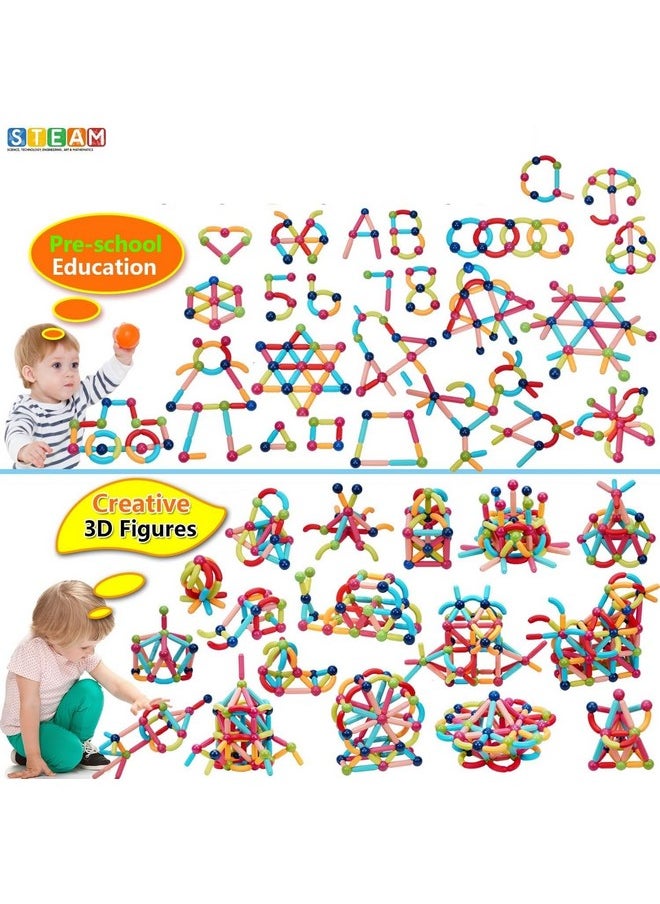 PLUSPOINT Stick Blocks Building Toy Bars Different Shape Educational Construction Engineering Set 3D Puzzle, Interlocking Creative Connecting Kit, Great STEM Toy for Both Boys and Girls (64 Pc)