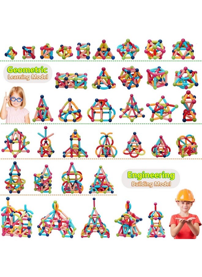 PLUSPOINT Stick Blocks Building Toy Bars Different Shape Educational Construction Engineering Set 3D Puzzle, Interlocking Creative Connecting Kit, Great STEM Toy for Both Boys and Girls (64 Pc)