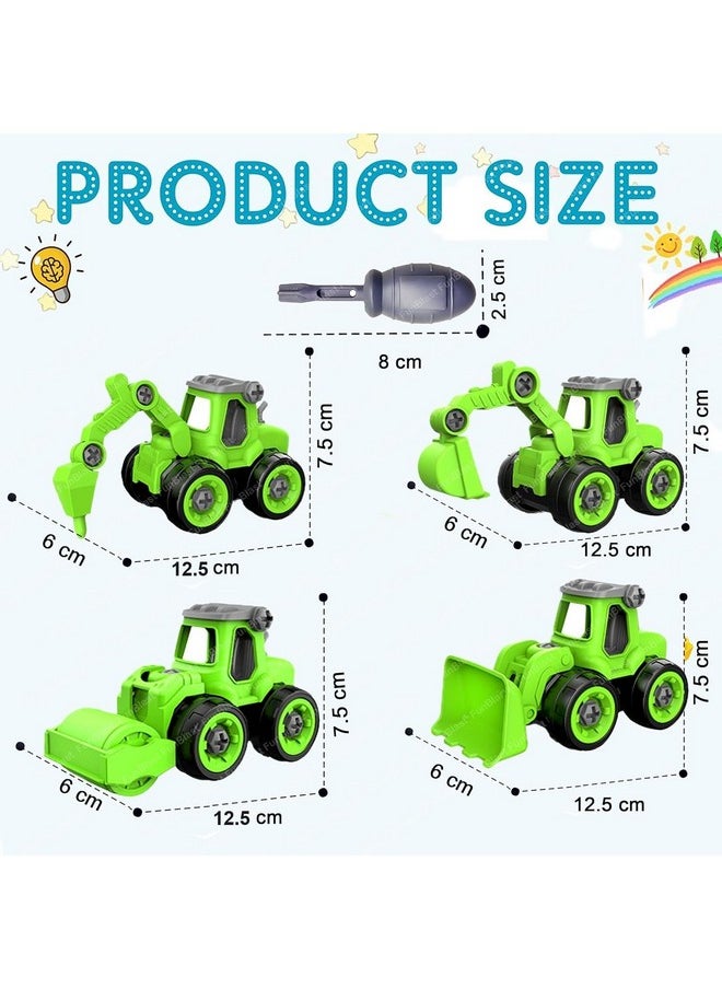 FunBlast Construction Vehicles Set, Pack of 4 DIY Assembling & Building Construction Trucks with 1 Screwdriver, Kids Building Vehicles Toys for 2+ Year Old Kids, Boys, Girls (Green)