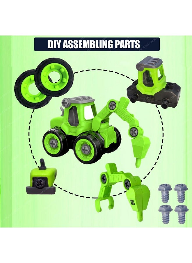 FunBlast Construction Vehicles Set, Pack of 4 DIY Assembling & Building Construction Trucks with 1 Screwdriver, Kids Building Vehicles Toys for 2+ Year Old Kids, Boys, Girls (Green)