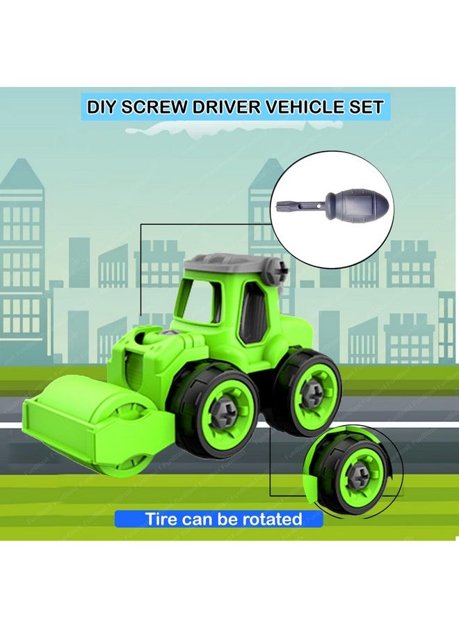 FunBlast Construction Vehicles Set, Pack of 4 DIY Assembling & Building Construction Trucks with 1 Screwdriver, Kids Building Vehicles Toys for 2+ Year Old Kids, Boys, Girls (Green)