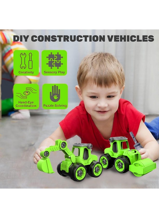 FunBlast Construction Vehicles Set, Pack of 4 DIY Assembling & Building Construction Trucks with 1 Screwdriver, Kids Building Vehicles Toys for 2+ Year Old Kids, Boys, Girls (Green)