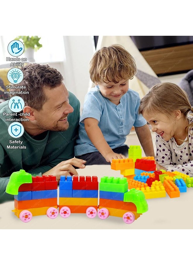 FunBlast Building Blocks with Wheels for Kids, DIY Blocks, Toy Block Games for Kids, Learning Toy for Kids - (56 Blocks with Wheels) - Multicolor