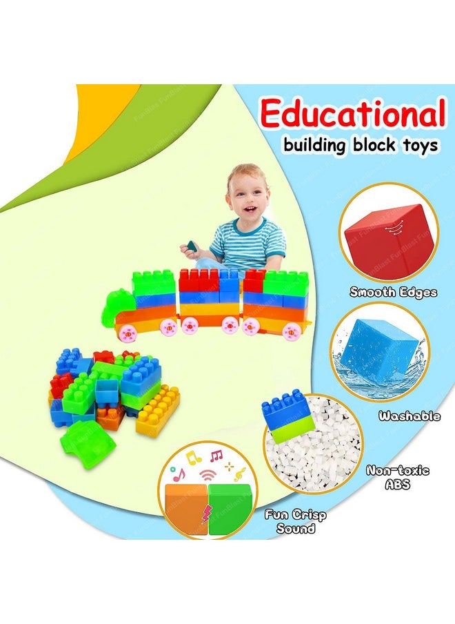 FunBlast Building Blocks with Wheels for Kids, DIY Blocks, Toy Block Games for Kids, Learning Toy for Kids - (56 Blocks with Wheels) - Multicolor