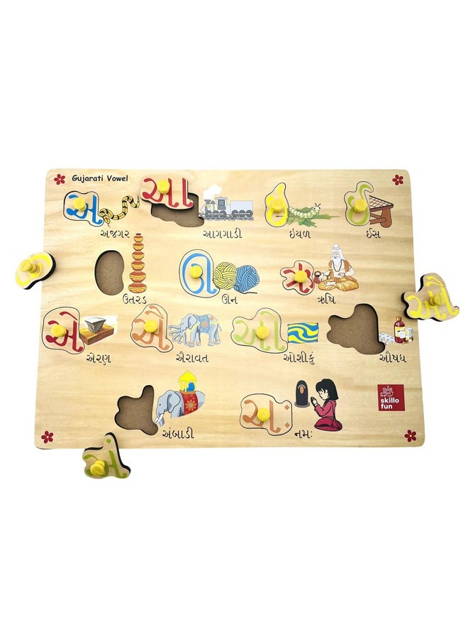 Skillofun Wooden Gujarati Vowel Shape Tray, Multi Color